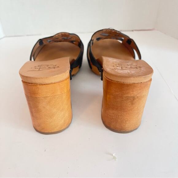 Dansko Oralee Wooden Heel Platform Sandal Womens 11 Black Leather Slide Open Toe - Picture 4 of 12